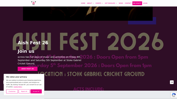 Screenshot of the Events And Stuff South West Charitable Trust website