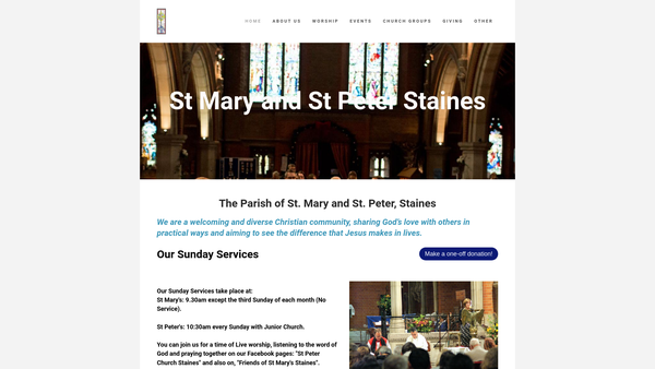 Screenshot of the The Parochial Church Council Of The Ecclesiastical Parish Of Saint Mary And Saint Peter, Staines website