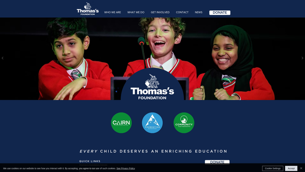 Screenshot of the Thomas's Foundation website