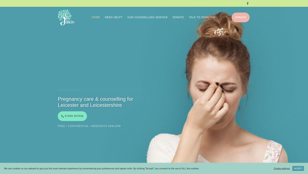 Screenshot of the Jakin Pregnancy Care And Counselling website