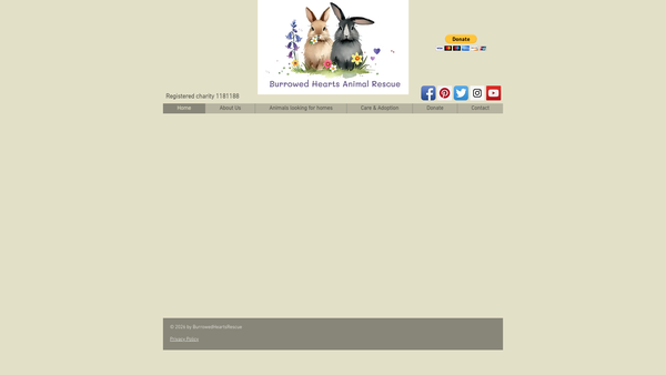Screenshot of the Burrowed Hearts Animal Rescue website