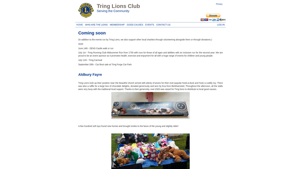 Screenshot of the Tring Lions Club (C Io) website