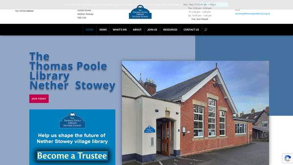 Screenshot of the The Thomas Poole Library Nether Stowey website