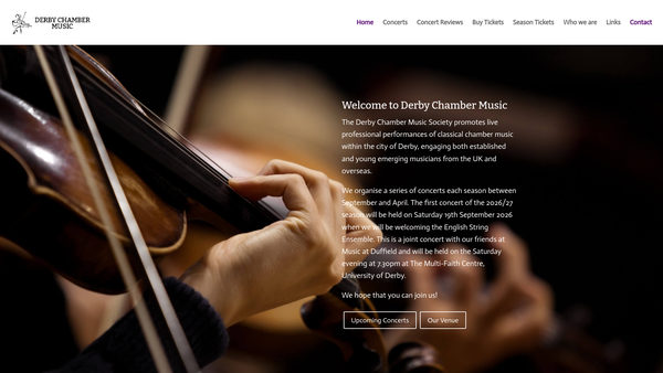 Screenshot of the Derby Chamber Music Society website