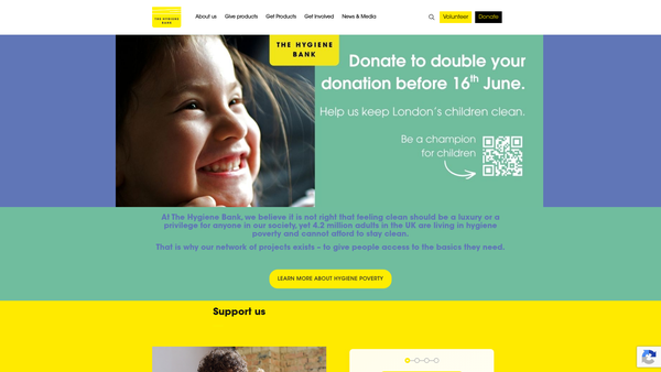 Screenshot of the The Hygiene Bank website
