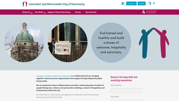 Screenshot of the Lancaster And Morecambe City Of Sanctuary Charity Association website