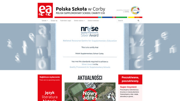 Screenshot of the Polish Supplementary School Corby website