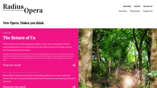 Screenshot of the The Radius Opera Company website