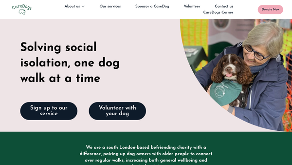Screenshot of the Caredogs website
