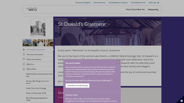 Screenshot of the The Parochial Church Council Of The Ecclesiastical Parish Of St Oswald's, Grasmere website