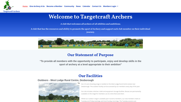 Screenshot of the Targetcraft Archers website