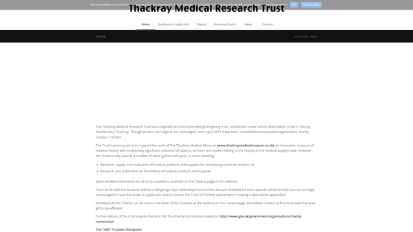 Screenshot of the The Thackray Medical Research Trust website