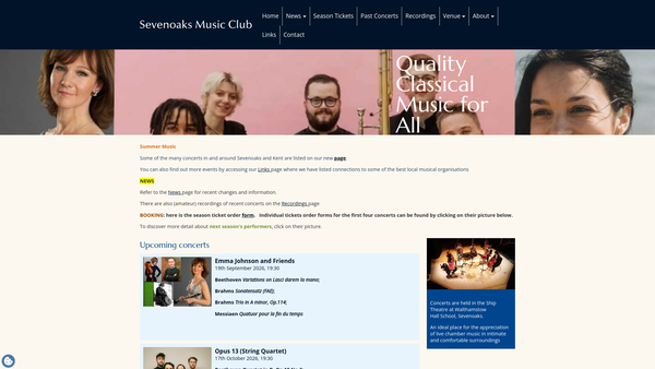 Screenshot of the Sevenoaks Music Club website