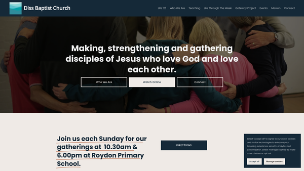 Screenshot of the Diss Baptist Church website