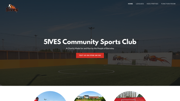 Screenshot of the 5ives Community Sports Club website