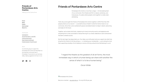 Screenshot of the Friends Of Pontardawe Arts Centre website