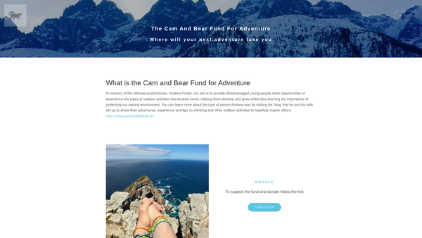 Screenshot of the Cam And Bear Fund For Adventure website