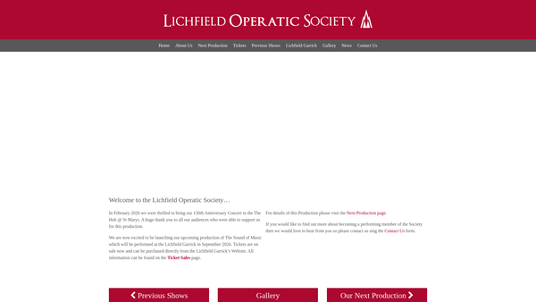 Screenshot of the Lichfield Operatic Society (CIO) website