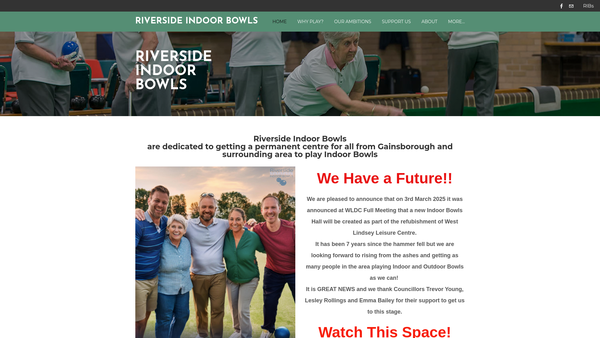 Screenshot of the Riverside Indoor Bowls website