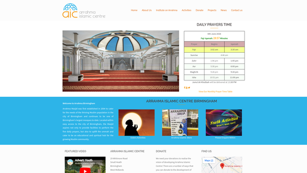 Screenshot of the Arrahma Islamic Centre website