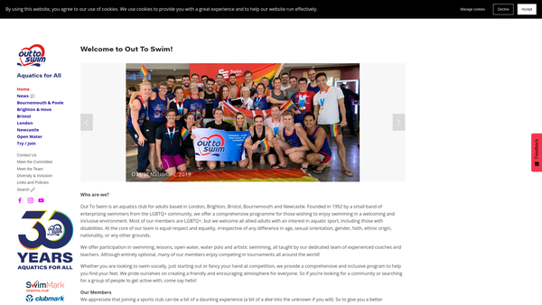 Screenshot of the Out To Swim website