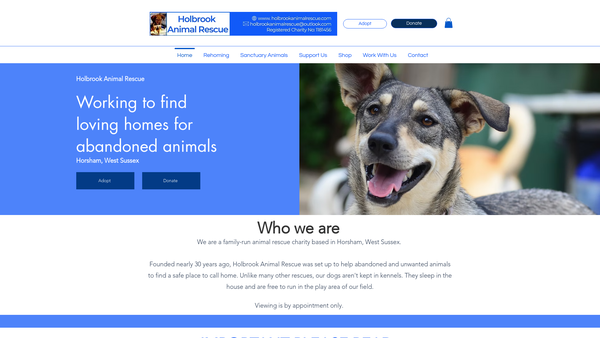 Screenshot of the Holbrook Animal Rescue website