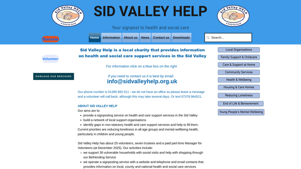 Screenshot of the Sid Valley Help website