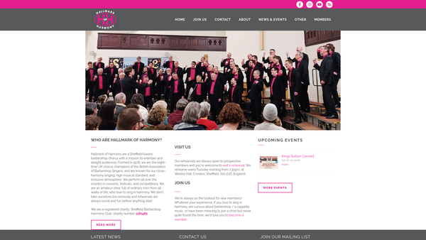 Screenshot of the Sheffield Barbershop Harmony Club website