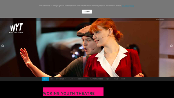 Screenshot of the Woking Youth Theatre website
