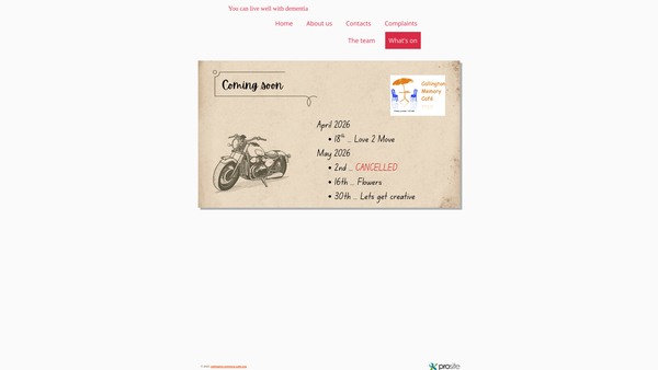 Screenshot of the Callington Memory Cafe website