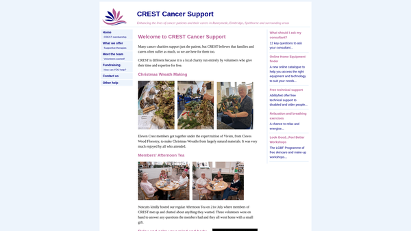 Screenshot of the Crest Cancer Support CIO website