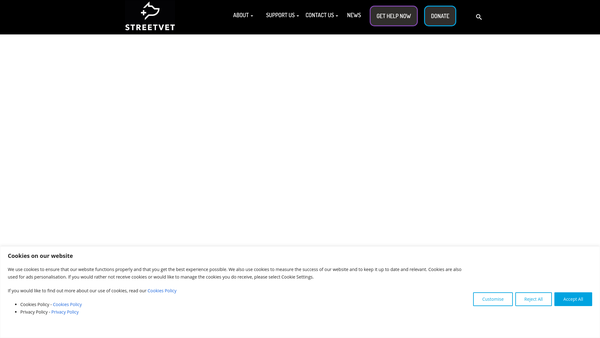 Screenshot of the Streetvet website