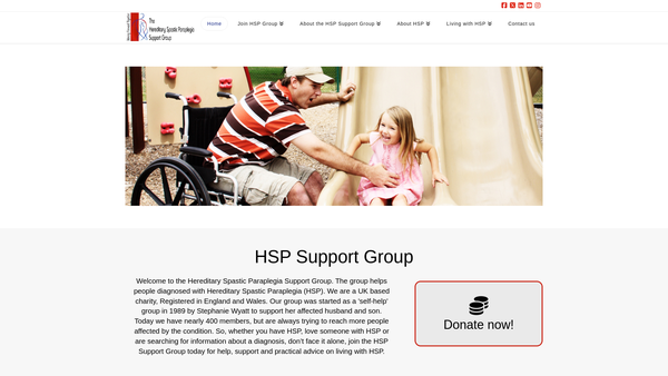 Screenshot of the The Hereditary Spastic Paraplegia Support Group website