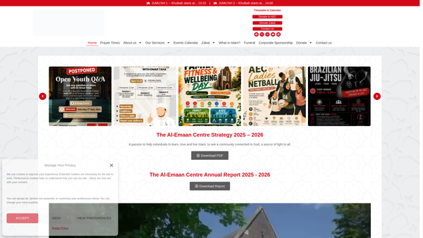 Screenshot of the Al- Emaan Centre website