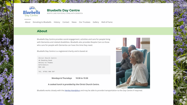 Screenshot of the Bluebells Day Centre website