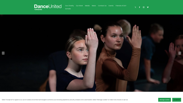 Screenshot of the Dance United Yorkshire CIO website