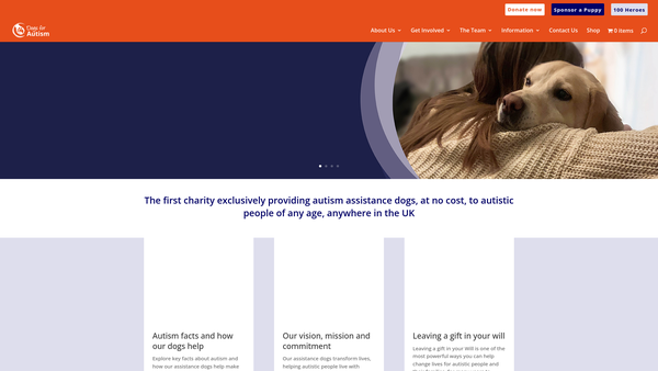 Screenshot of the Dogs For Autism website
