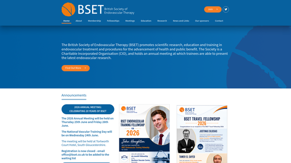 Screenshot of the British Society Of Endovascular Therapy website