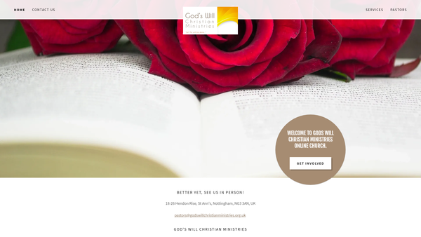 Screenshot of the God's Will Christian Ministries website