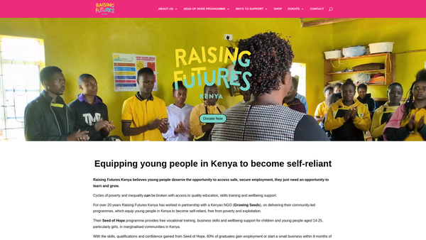 Screenshot of the Raising Futures Kenya website