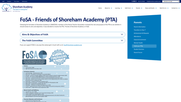 Screenshot of the Friends Of Shoreham Academy website