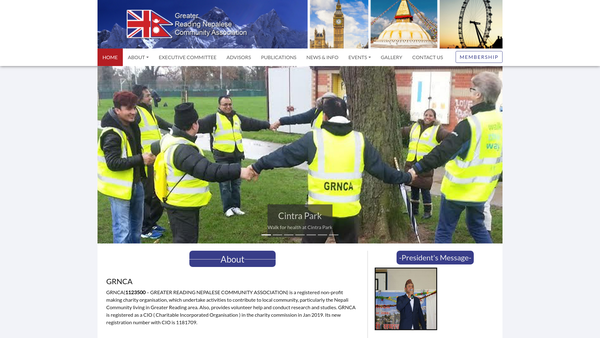 Screenshot of the Greater Reading Nepalese Community Association website