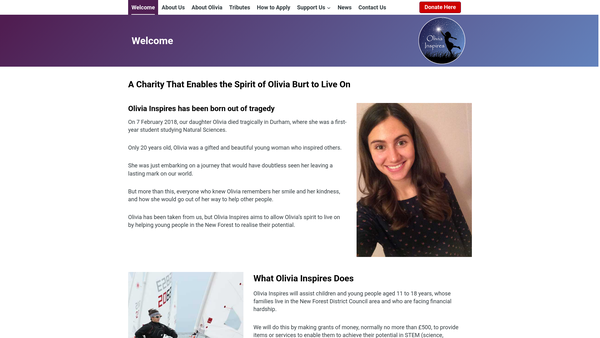 Screenshot of the Olivia Inspires website