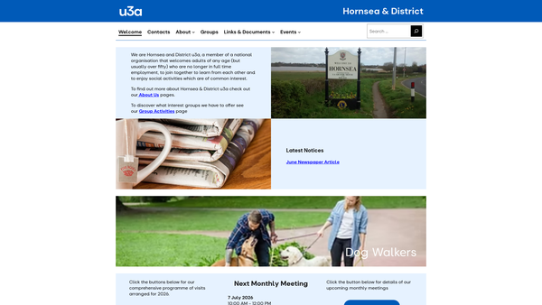 Screenshot of the Hornsea & District U3A website