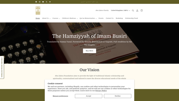 Screenshot of the Abu Zahra Foundation website