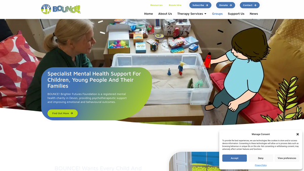 Screenshot of the Bounce! Brighter Futures Foundation website