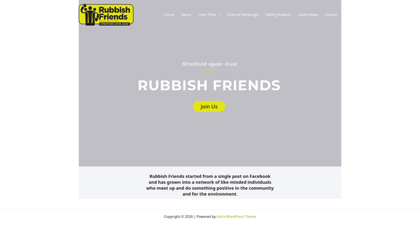 Screenshot of the Rubbish Friends (Stratford Upon Avon) website