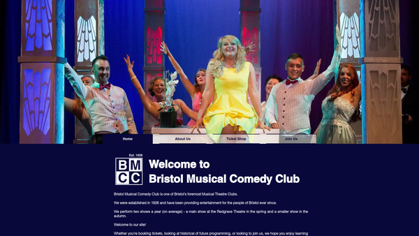 Screenshot of the Bristol Musical Comedy Club website
