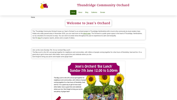 Screenshot of the Thundridge Community Orchard Trust website