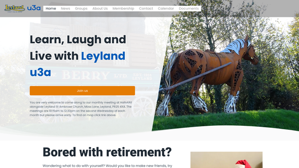 Screenshot of the Leyland U3A website